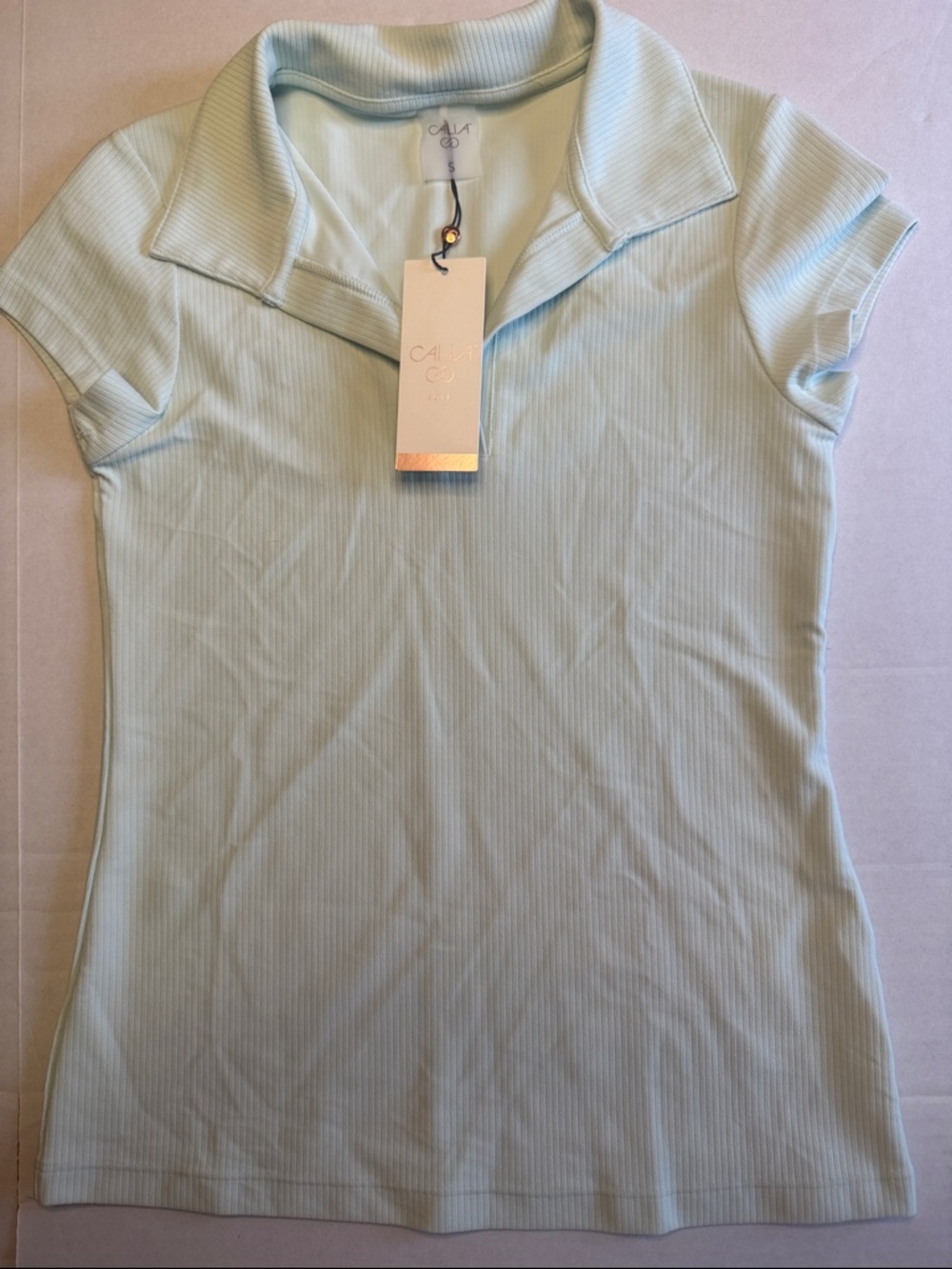 Calia Ribbed Polo Top in Light Mint - Women